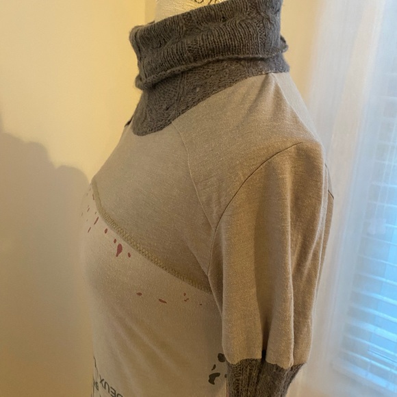 Artistic Long Sleeve Tunic Cotton Dress with Graphic Design Knit Sleeves/Collar - Picture 3 of 8